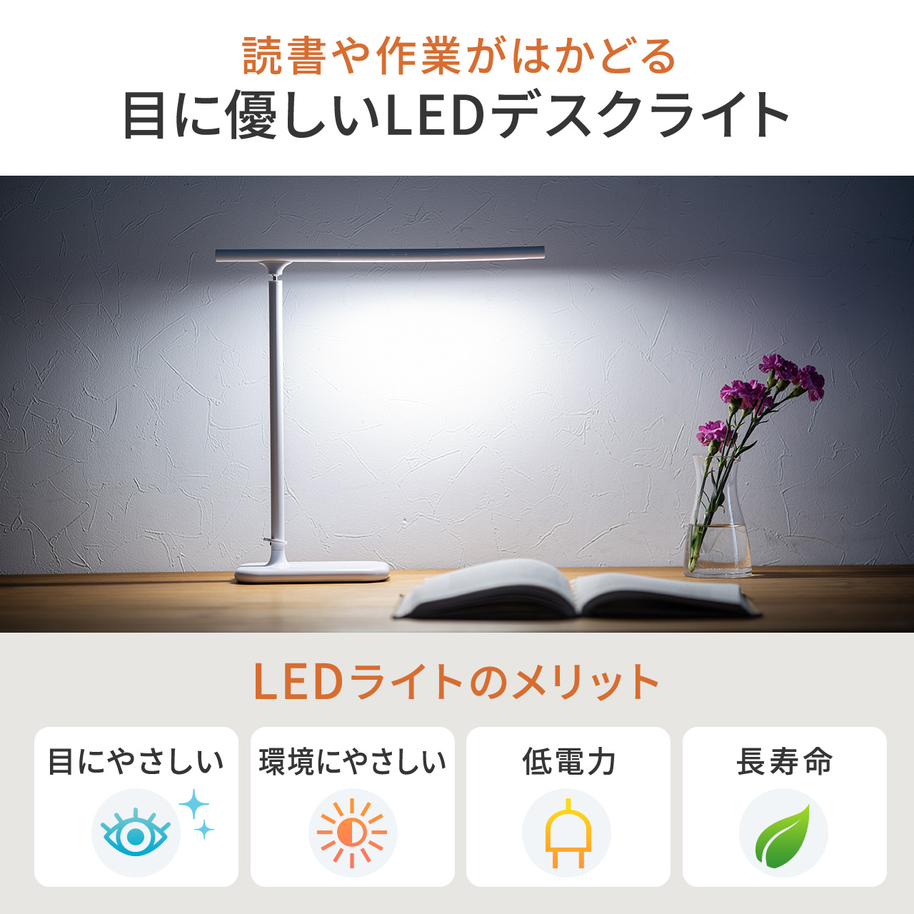 LEDデスクライト 充電式 コードレス 角度調整可能 3段階調色 無段階調