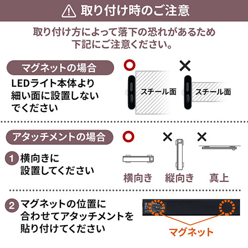LEDセンサーライト 人感センサー 常時点灯 USB充電式 マグネット 手持ち LEDライト 薄型 最大約130ルーメン 幅23.3cm 昼白色