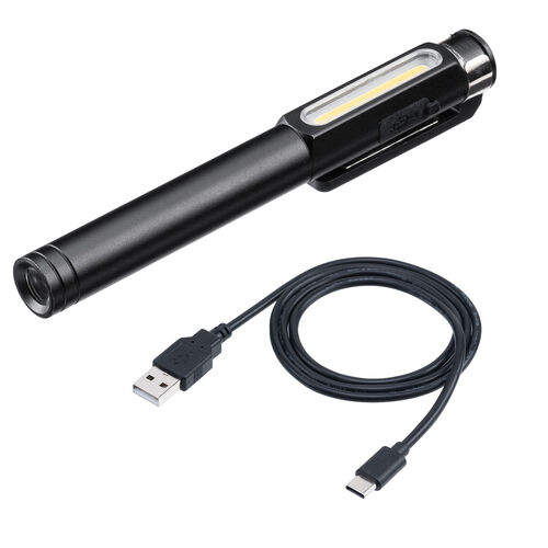 ペン型LEDライト USB充電式 LED懐中電灯 マグネット内蔵クリップ 防水規格IP54 最大300ルーメン 800-LED068