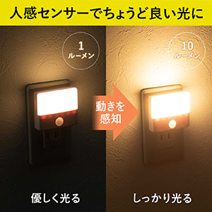 【送料無料 2個セット】人感センサー付きLEDライト（LEDライト・AC電源・屋内用・薄型・小型・ナイトライト） 802-LED026-2