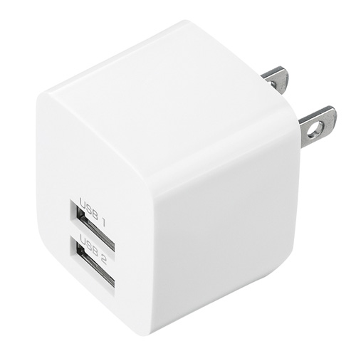 USB充電器 2ポート 2.4A 小型 ホワイト 複数ポート 100V 240V 50Hz 