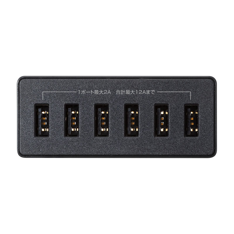 USB充電器 USB A 6ポート 合計12A出力 ブラック 複数ポート 高耐久 ACA-IP67BK