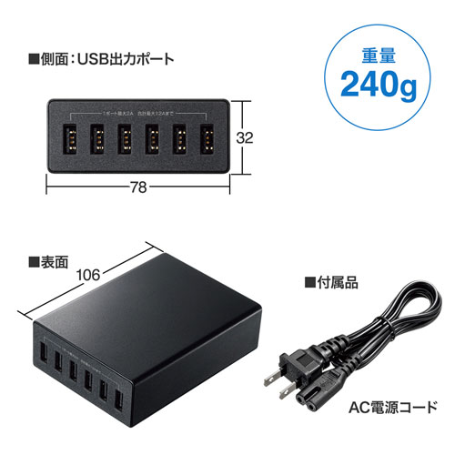 USB[d USB A 6|[g v12Ao ubN |[g ϋv ACA-IP67BK