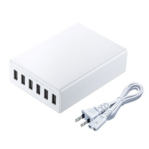 USB充電器 USBA 6ポート 合計12A ホワイト 複数ポート 高耐久
