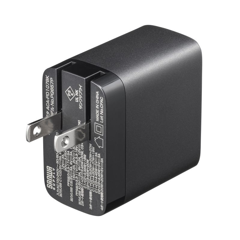USB-C[d PD [d 65W 4|[g Type-C~3 USB-A~1 GaN̗p ܂肽ݎvO }[d m[gp\R |[g PSEKi ubN ACA-PD107BK