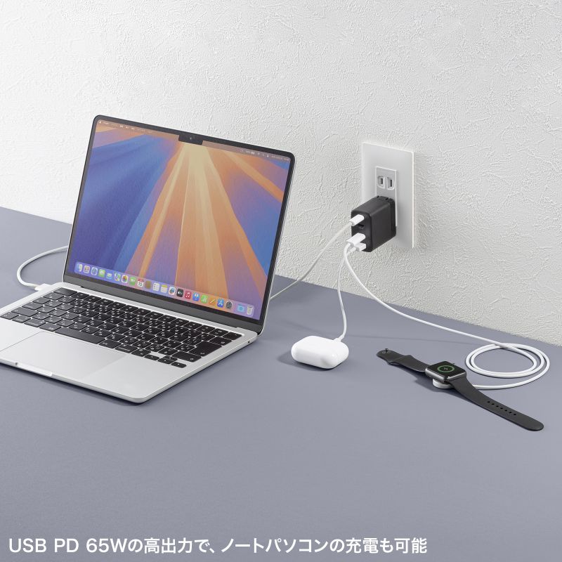 USB-C[d PD [d 65W 4|[g Type-C~3 USB-A~1 GaN̗p ܂肽ݎvO }[d m[gp\R |[g PSEKi ubN ACA-PD107BK