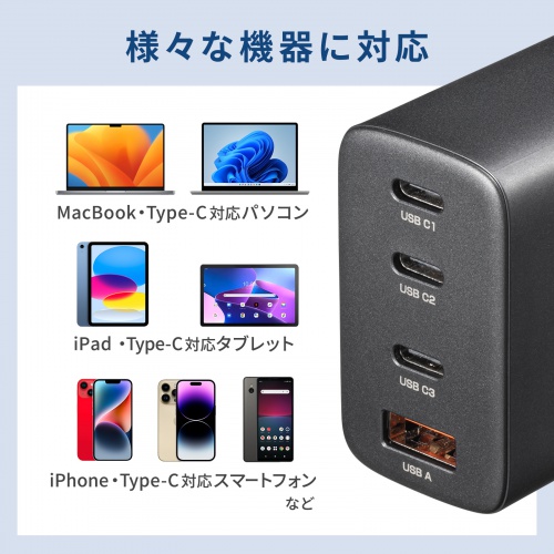 USB-C[d PD [d 65W 4|[g Type-C~3 USB-A~1 GaN̗p ܂肽ݎvO }[d m[gp\R |[g PSEKi ubN ACA-PD107BK