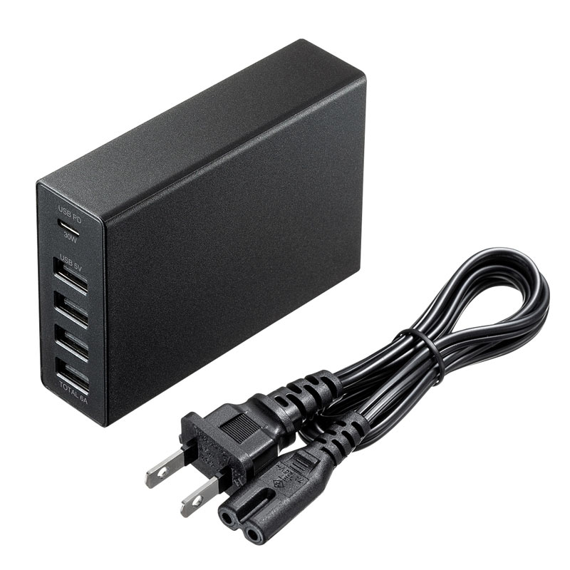 USB充電器(PD対応・Type Cポート・合計60W・5ポート・ブラック) ACA-PD57BK