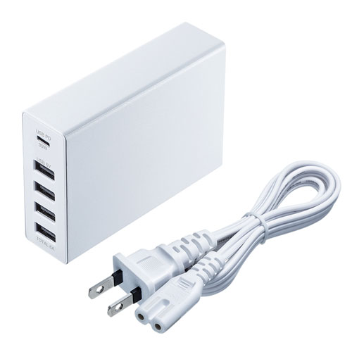 USB充電器(PD対応・Type Cポート・合計60W・5ポート・ホワイト) ACA-PD57W