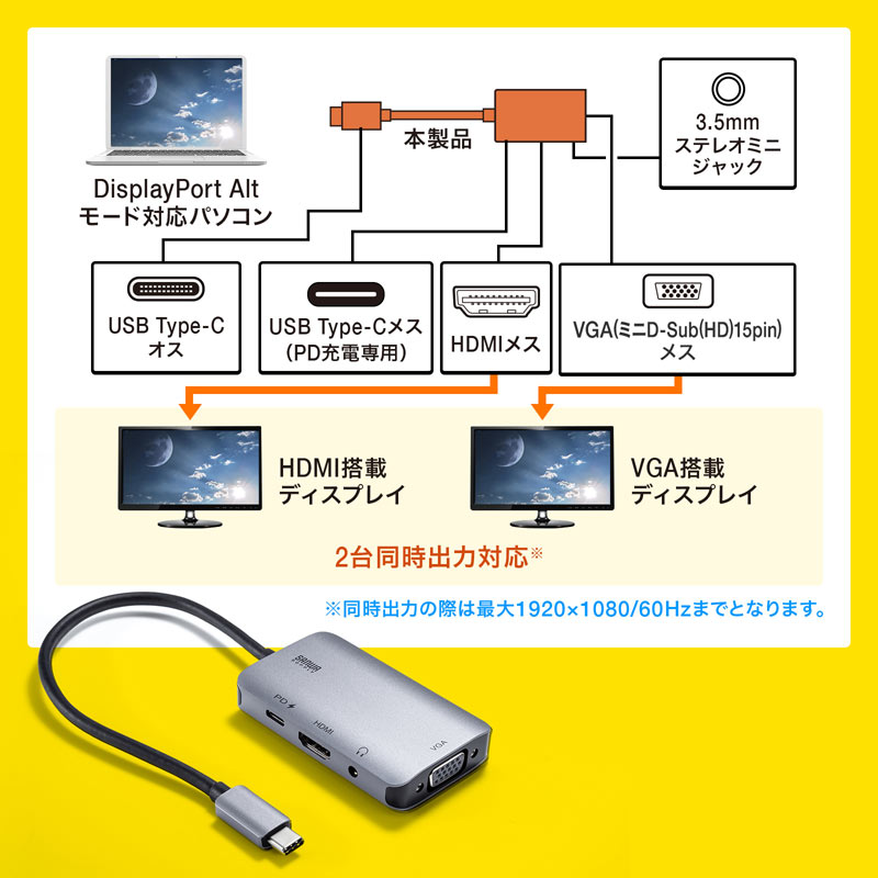 USB Type C-HDMI/VGAϊA_v^i4K/30Hz/PDΉj AD-ALCHV02