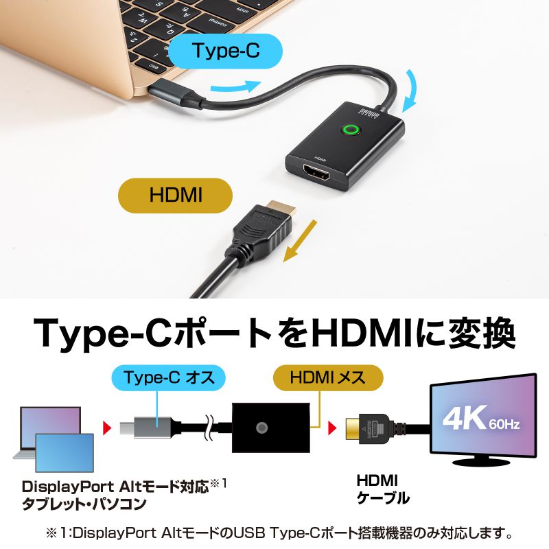 ON/OFFスイッチ付きType C-HDMI変換アダプタ(4K/60Hz) AD-ALCPHDSW