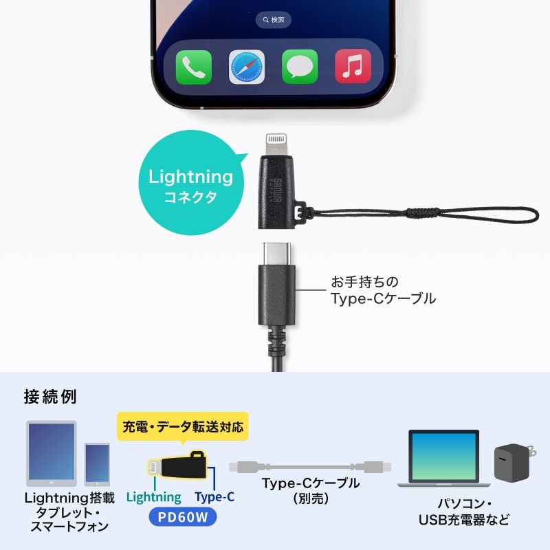 USB Type-C LightningϊA_v^ PD60W USB2.0 MFiF f[^] [d Xgbvt ubN AD-USB30LCFBK