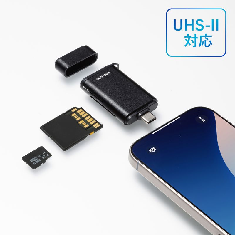 USB-C �J�[�h���[�_�[ SD microSD �J�[�h UHS-II �Ή� USB3.0 5Gbps 2-in-1 ���^ �y�� ���� �u���b�N