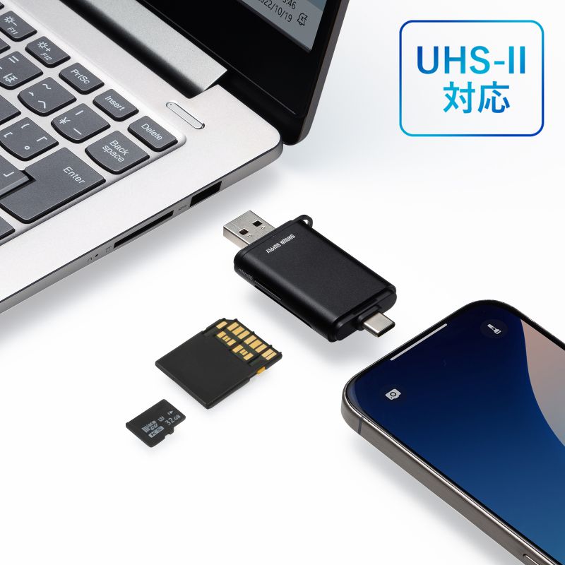 �J�[�h���[�_�[ USB A & USB-C �ڑ� SD microSD �J�[�h UHS-II �Ή� USB3.0 5Gbps 2-in-1 ���^ �y�� ���� �u���b�N