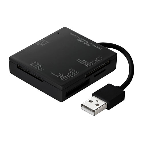 USBマルチカードリーダー SD microSD CF MS xD対応 USB2.0 USB A接続 ブラック