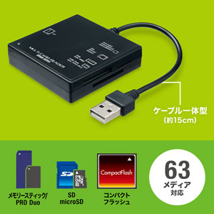 USB2.0 カードリーダー（microSD/SDXC/SDHC対応・ブラック）