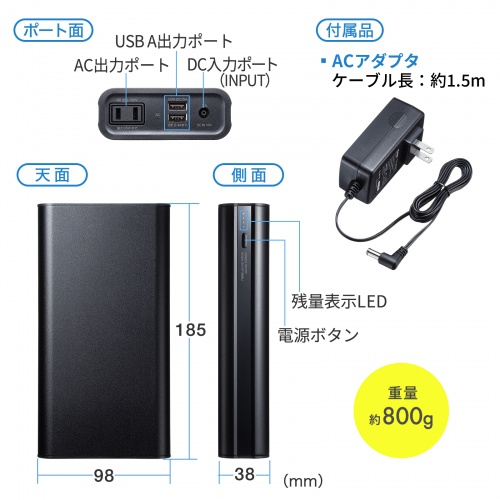 モバイルバッテリー（AC・USB出力対応・マグネットタイプ）