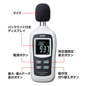 デジタル騒音計（小型・気温測定機能付き）｜サンプル無料貸出対応 CHE