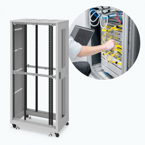 注目ブランド サーバーラック 19インチ 大型 42U 奥行90cm ライトグレー タイヤ・ホイール