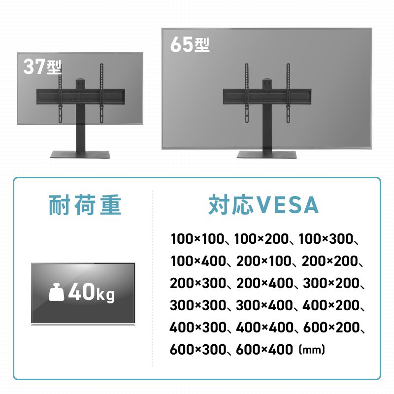 テレビスタンド 卓上 首振り 壁寄せ 高さ調整対応 65インチ 耐荷重40kg の販売商品 | 通販ならサンワダイレクト