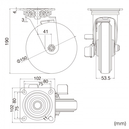 キャスター 後付け 汎用キャスター 150mm径 2個セット（フリーストッパー付き）ゴム製 の販売商品 通販ならサンワダイレクト