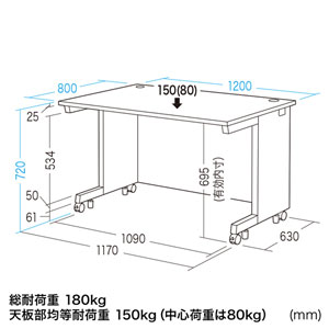 オフィスデスク(ブラック/W1200×D800mm) EBD-12080BKの通販ならサンワ