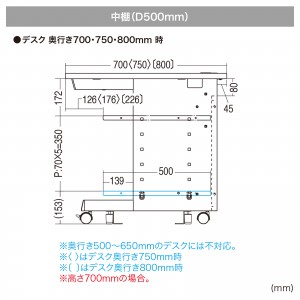 eデスク セミーオーダーデスク 中棚 幅70cm用 ブラック 奥行50cm
