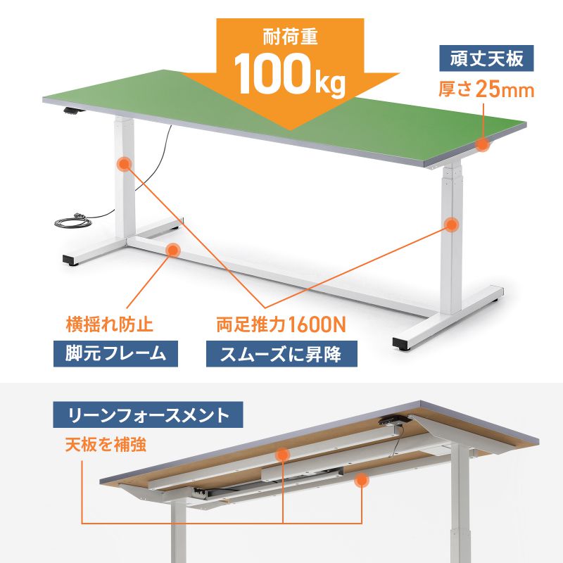 �d�����~��Ƒ� �d�����~�f�X�N �㉺���~�f�X�N ��Ƒ� ���r�V�[�g �O���[�� ��180cm ���s75cm ����63.4�`128.4cm �ω׏d100kg