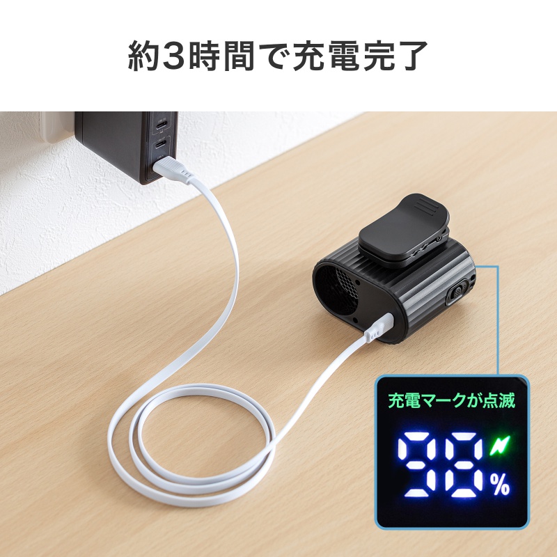 2WAY�x���g�t�@�� USB��@ �E�G�X�g�t�@�� ���ő̓d�r �������t�@�� ������ 100�i�K���� ������/�񂩂� �ȈՋ󒲍�ƕ� ���^ ���S LED�c�ʕ\�� USB-C�[�d �u���b�N