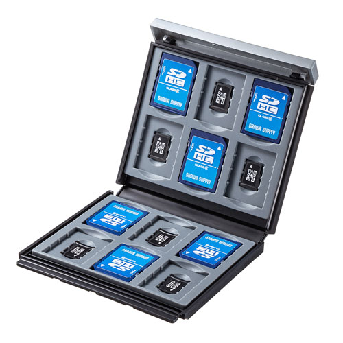 メモリーカードケース(SDカード12枚+microSDカード12枚・ハードケース・衝撃吸収・ブラック)