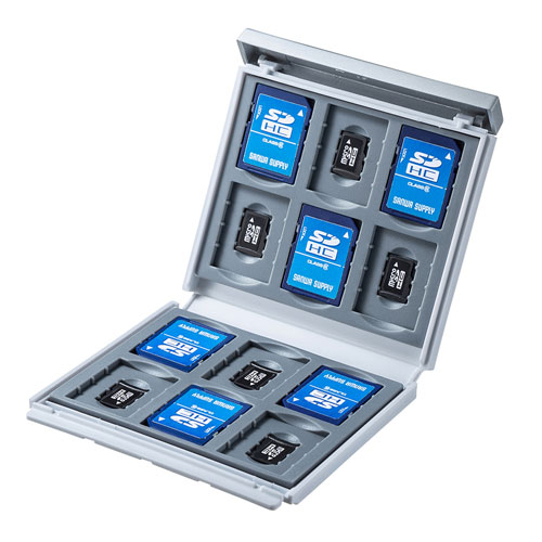 メモリーカードケース(SDカード12枚+microSDカード12枚・ハードケース・衝撃吸収・ホワイト)