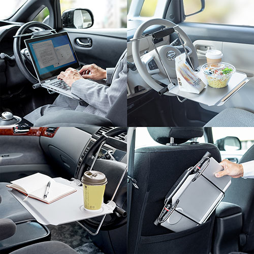 運転席で長時間PC作業をするためのセット品 車載テーブル カーインバーター 3in1ケーブル INCAR-006SET