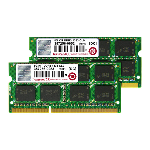 Transcend 8GB（4GB×2枚） Memory for NotePC／DDR3-1333（PC3-10600