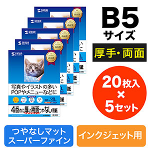 インクジェット用両面印刷紙（B5・厚手・20枚×5セット） JP