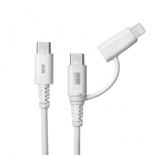 USB Type-C�P�[�u�� Lightning�ϊ� 2in1  PD60W�Ή� USB2.0 MFi�F�ؕi iPhone16 iPhone14�ȑO �f�[�^�]�� �[�d 1m �z���C�g