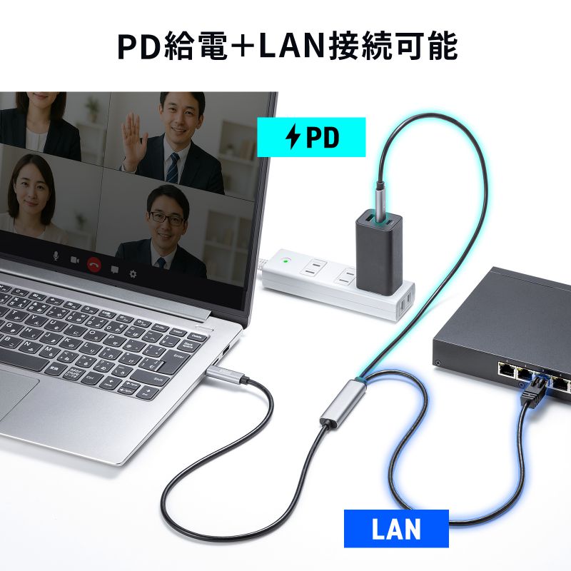 USB Type-C LAN�ϊ��P�[�u�� PD100W�[�d 2m �J�e�S��6A 1Gbps �M�K�r�b�g C to LAN MAC�A�h���X�p�X�X���[�Ή� �r�f�I�ʘb �Q�[��