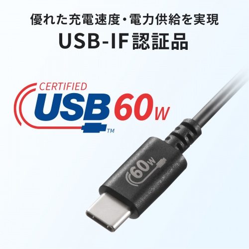 Type-CP[u USB2.0  480Mbps őPD60W USB-IFFؕi 0.5m ubN KU-CCP6005BK