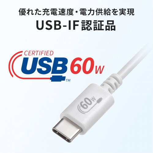 Type-CP[u USB2.0  480Mbps őPD60W USB-IFFؕi 0.5m zCg KU-CCP6005W