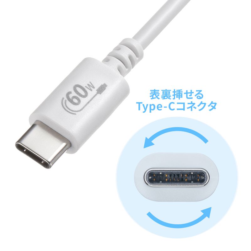 Type-CP[u USB2.0  480Mbps őPD60W USB-IFFؕi 0.5m zCg KU-CCP6005W