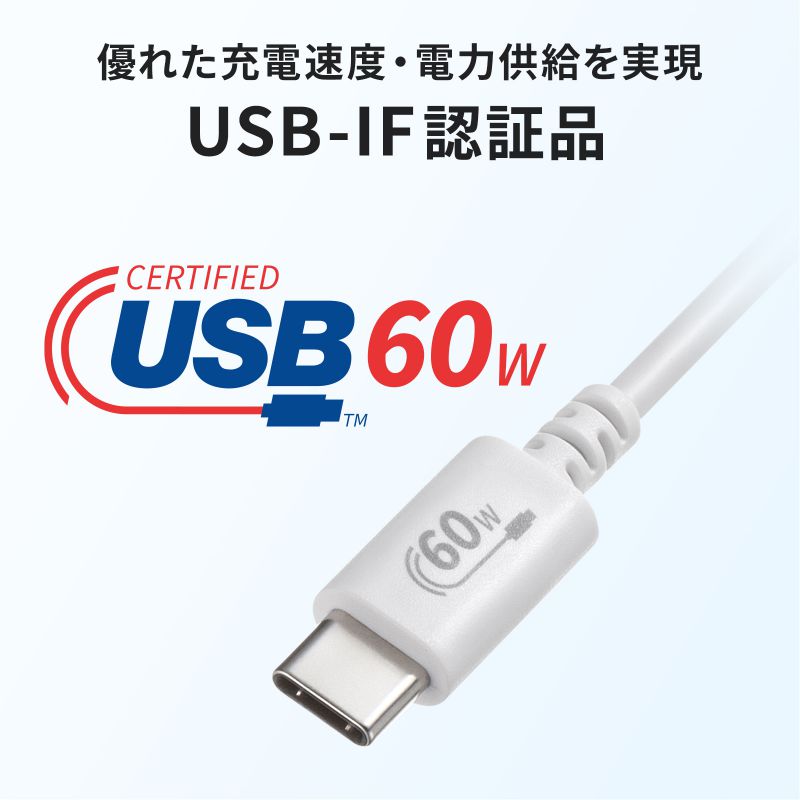 Type-CP[u USB2.0  480Mbps őPD60W USB-IFFؕi 1m zCg KU-CCP6010W