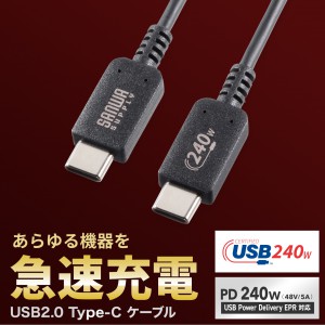 Type Cケーブル 240W対応 1m USB2.0 USB認証取 ブラック の販売商品 | 通販ならサンワダイレクト