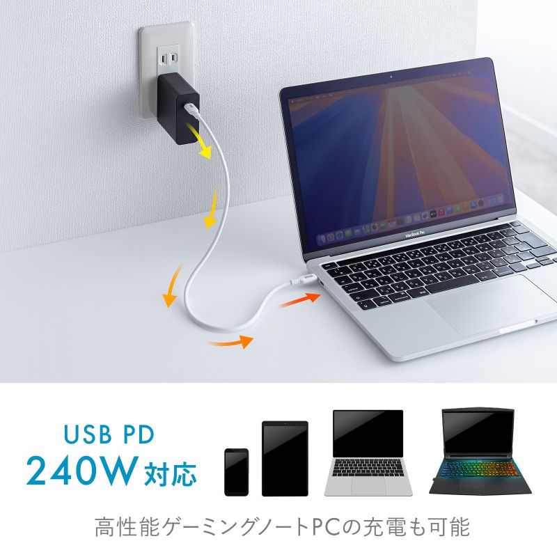 Type-CP[u VRP[u PD240W USB2.0 ő480Mbps 0.5m zCg KU-CCPES05W