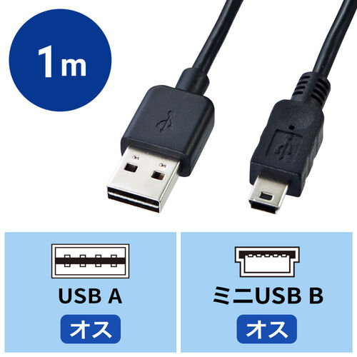 両面 USBケーブル mini B 1m ブラック KU-RMB51の販売商品 |通販なら