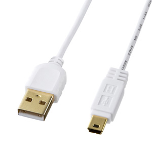 極細USB2.0ケーブル（A-ミニBタイプ、2m・ホワイト）