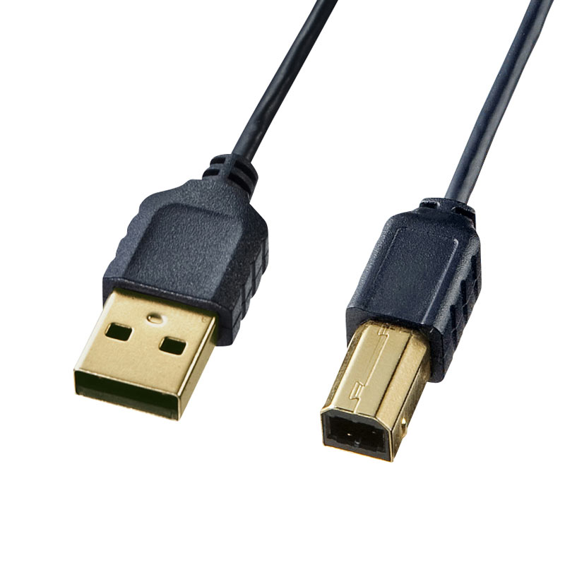 極細USB2.0ケーブル（A-Bタイプ、1.5m・ブラック）KU20-SL15BKの販売商品 |通販ならサンワダイレクト