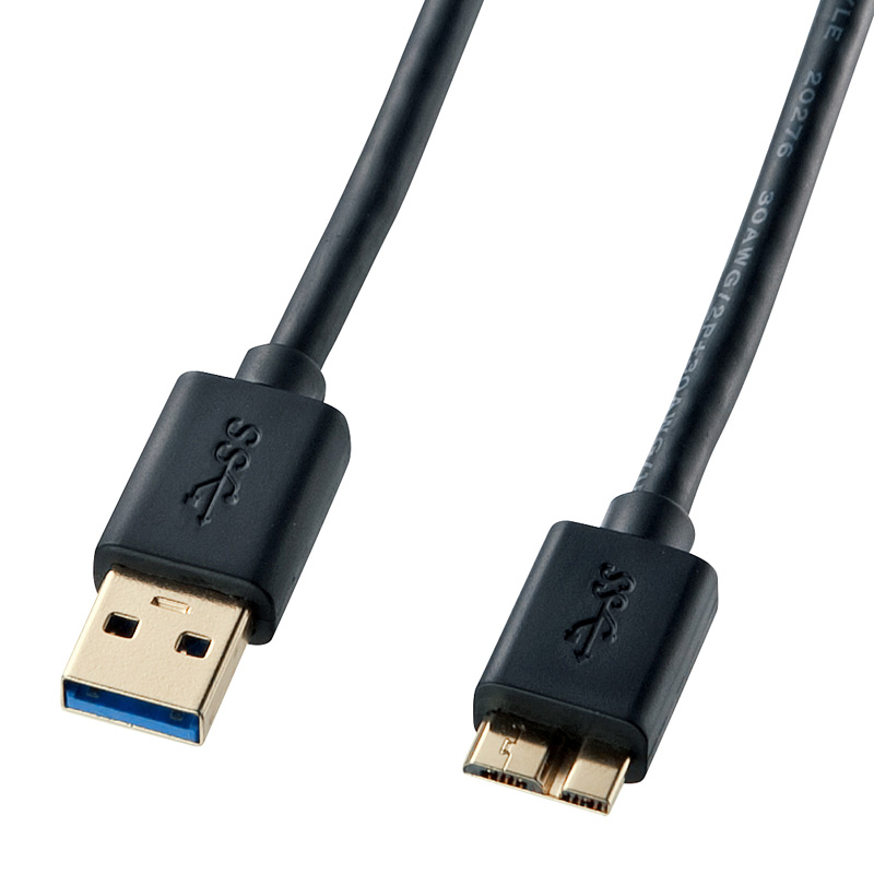 USBケーブル 1.8m USB3.0 A-microBコネクタ ブラック USB-IF認証品 