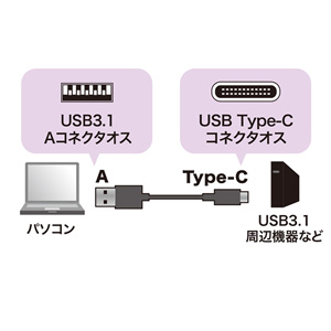 USB Type-Cケーブル 1m USB3.1 Gen2 USB A Type-Cコネクタ USB-IF認証品 ブラック｜サンプル無料貸出対応  KU31-CA10 |サンワダイレクト