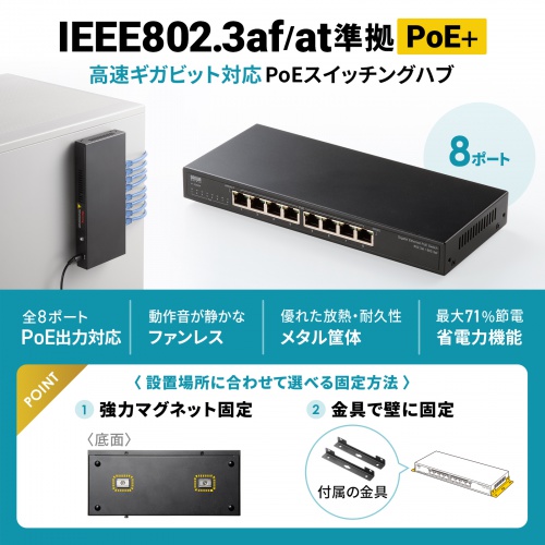 NTT PoE給電HUB 8ポート ギガビット対応 業務用 現状品 美品 ギガビット対応 8ポート PoEスイッチングハブ（メタル筐体）｜FXG-0008EMP