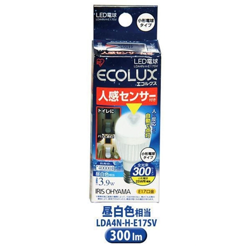 LED電球（人感センサー付・昼光色・E17口金・垂直取付・アイリスオーヤマ） LDA4NHE17SV