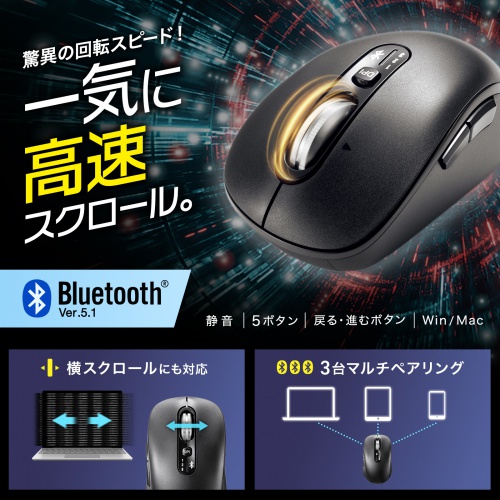 ワイヤレスマウス チルトホイール 高速スクロール Bluetooth
